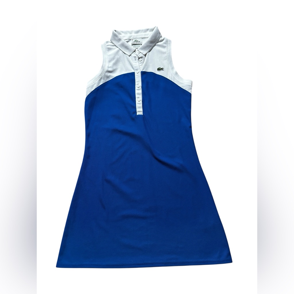 Lacoste Sleeveless Polo Dress In Blue And White